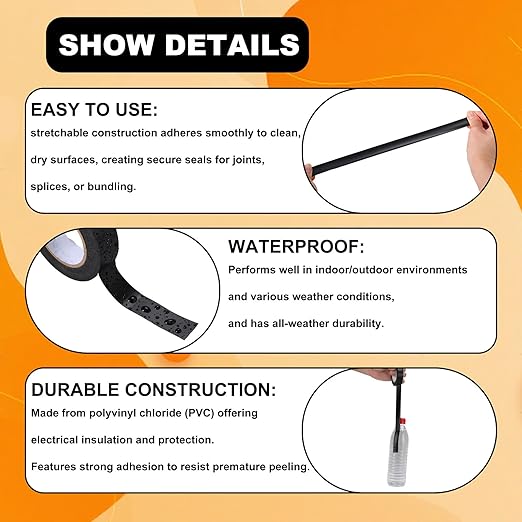 Wire Harness Tape 20 Rolls 3/4Inch*60Ft PVC Electrical Insulation Wrap Heat Resistant Waterproof Wiring Loom Cable Protection Self Adhesive Black