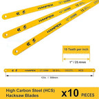 Hacksaw Replacement Blades Set (10 Pack) High Speed 12" Length Hack Saw Blade - High Carbon Steel (HCS) Cutting Blades