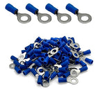 ANGSTROM 1/4" Bolt Ring Terminals, Insulated Electrical Crimp Connectors 100pcs (16-14ga Blue)
