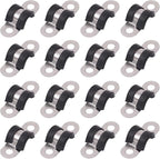 Glarks 16Pcs 8MM 2 Hole U-Tube Strap Clamp Set - 304 Stainless Steel With Rubber Cushion, Rigid Pipe U Bracket Assortment Kit for Fixing (8mm)