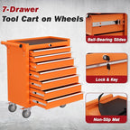 Rolling Tool Chest with Drawers, 7 Drawers Tool Chests & Cabinets, Metal Toolbox with Wheels, Lockable Storage Cabinet, Garage Tool Box with Drawers (Orange, 7 Drawers)