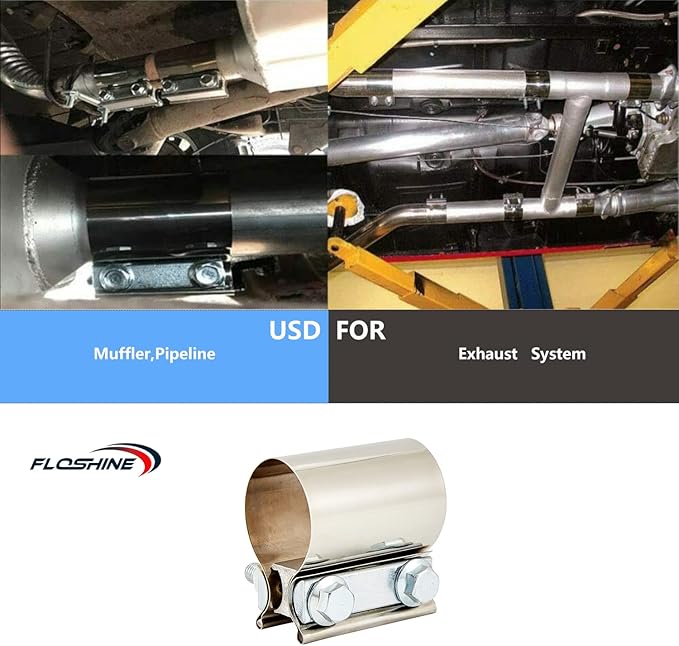 Butt Joint Band Clamps,Exhaust Muffler Clamp Exhaust Pipe Clamps Sleeve Stainless Steel (4, 1.5'')