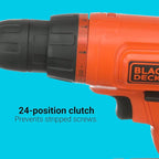 BLACK+DECKER 20V MAX* POWERCONNECT Cordless Drill Kit + 100 pc. Kit (BDC120VA100), Orange