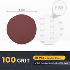 HARFINGTON 10 Pcs 9 Inch Sanding Disc 100 Grit Hook and Loop Sandpaper Random Orbital Sander Pads for Woodworking Automotive Metal Polishing