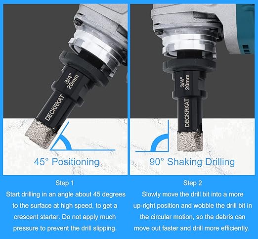 3/4” Diamond Hole Saw with Slots 20mm Vacuum Brazed Tile Hole Saw for Porcelain Granite Brick Concrete with 5/8-11 Thread to 3/8” Hex Shank Adapter Fit Both Angle Grinders & Electric Drills
