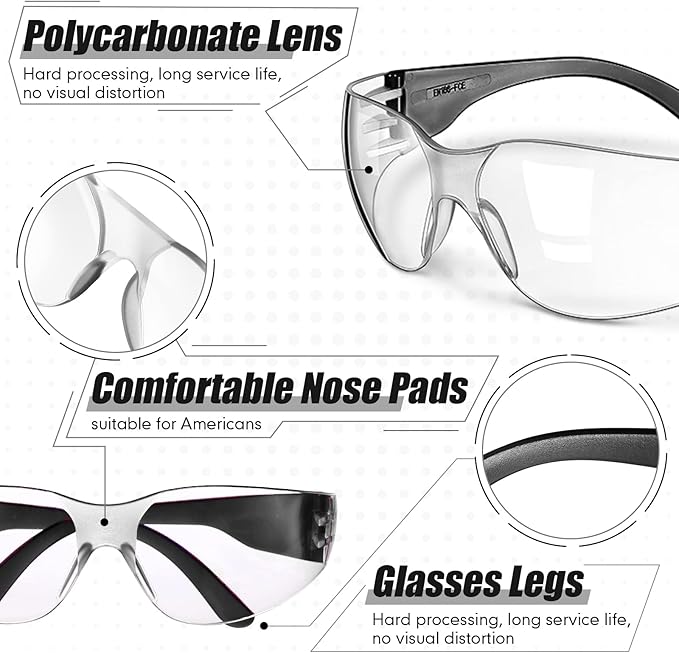 Chumia 48 Pairs Safety Glasses Protective Eyewear Goggles Scratch Impact Resistant Eye Protection for Men Women Work