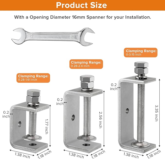 304 Heavy Duty Stainless Steel C Clamps 1 1/2 Inch Tiger Clamp Woodworking Clamp,Features Stable Wide Jaws and Protective Pads (4 Pcs)