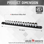ALOANES 3/8-Inch Drive Magnetic Socket Organizer, Heavy Duty Aluminum Socket Rail Organizer, 360° Swivel Clips Socket Holder Kit for Tool Box, 3/8-Inch Socket Holder x 14 Clips (Black)