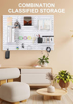 Pegboard Wall Organizer Kit – Heavy Duty 20lbs Load Bearing, Easy Installation, 4 Peg Board Panels 14 Accessories – Multi-Surface Use For Garage, Office, Kitchen & Crafts (White Pegboard,24″×24″)