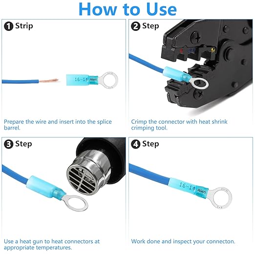 160 PCS 5/16'' Heat Shrink Ring Terminals (16-14 AWG), Insulated Ring Terminals, Nylon Eyelet Wire Connectors, Crimp Electrical Connectors, Marine Grade Ring Terminals for Auto, Audio (Blue)