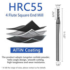 5pcs 5/64" Carbide Square End Mill Bits Set for Alloy Stees/Hardened Steels,Hrc55 Micro Grain Carbide Milling Cutter 4Flute CNC Router Bits with AlTiN Coating