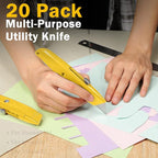 Reginary 20 Pcs Box Cutter Bulk Retractable Utility Knife Heavy Duty Aluminum Alloy Razor Knife for Cardboard Box Carton Opener for DIY, Factory, Home Office(Yellow)