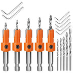 Countersink Drill Bit Set Hex Shank Woodworking: 5Pcs Tapered Pilot Hole Bits with Quick Change – Ideal for Carpentry, DIY & Home Repair Projects