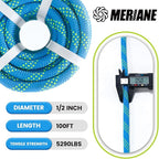 Double Braid Polyester Rope 1/2inch 100ft, 5290lbs Breaking Strength, Blue Arborist Rigging Rope for Various Indoor Outdoor Applications Hiking Camping Swing Sailing