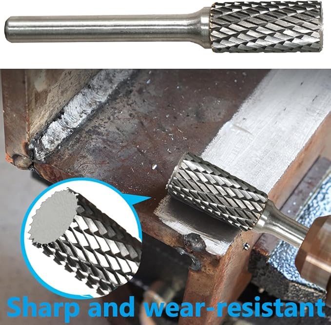 Carbide Burr Set 1/4" Shank SA-3 Die Grinder Bits Tungsten Double Cut Burr Bits (3/8" Cutter Dia X 0.86" Cutter Length) for Die Grinder Kits Metal Grinding Drilling Polishing (3pcs)