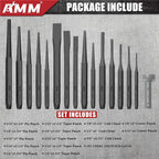 AMM 16PCS Punch and Chisel Set, including Taper Punch, Cold Chisels, Pin Punch and Center Punch, Cr-V for Working with Wood, Metal, Automotive