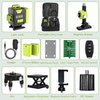 16 Line Laser Level 360 Self Leveling,4x360° Professional 4D Cross Line Green lazer Level with 2 Batteries for Construction and Picture Hanging,Adjustable Brightness Magnetic Bracket,Remote Control
