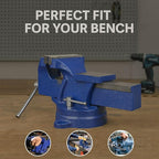 6-Inch Bench Iron Vice Heavy Duty Steel Bench Vise with Swivel Base Professional Germany Iron Design Heavy Duty CastIron Workbench Vise w/Bolts & Nuts, for Drilling, Pipe Cutting