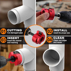 Double-Blade PVC Pipe Reamer Kit (1/2" to 4") 8PCS into Standard 1/2" Drills - Fits PVC, SCH40, ABS, CPVC