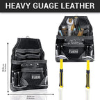 FUERI Leather Tool Belt Bag Men Pouch Heavy Duty Tools Pouches Organizer for Carpenter Construction Electrician Belts Bags Holder (16 Pocket Black, Adjustable)