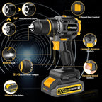 Compact Brushless Power Drill Set,60N.m Cordless Drill Tool Box with 2 Battery & 3/8”Keyless Metal Self-locking Chuck,138Pcs Men Handheld Tool Drills Kit,Taladro Inalámbrico for Home Repair Set