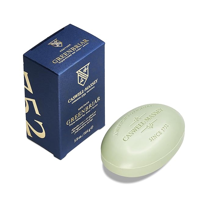 Caswell-Massey Greenbriar Natural Bar Soap for Men, Moisturizing Body Soap Bar for All Skin Types, Made with Essential Oils & Plant-Based Formula for Soft Skin, Made in USA, 5.8 oz