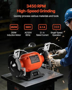 VEVOR Bench Grinder, 6-inch Single Speed Bench Grinder, 3450RPM High-Speed Table Grinders with 250W 2.1A Induction Motor, 36/60-Grit Grinding Wheels & LED Work Light for Fast Sharpening Grinding