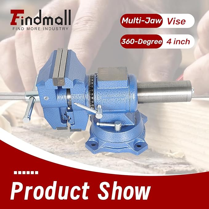 findmall Multipurpose Heavy Duty Multi-Jaw Vise with Swivel Base and Head for Clamping Fixing Equipment - 360-Degree Rotation, Home or Industrial Use (4 inch)