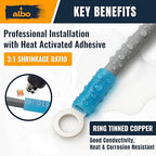 250PCS Blue Heat Shrink Ring Terminal Kit – 16-14 AWG Wire Terminal Connectors Assortment, 6 Sizes (#8, #10, 1/4", 5/16", 3/8", 1/2") – Waterproof Tinned Copper Electrical Ring Connectors