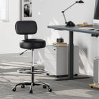 SUPERJARE Drafting Chair with Back, Adjustable Foot Rest Rolling Stool, Multi-Purpose Office Desk Chair, Thick Seat Cushion for Home Bar Kitchen Shop - All Black