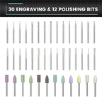 AM ARROWMAX Mini Engraving Pen, Rotary Tool with 42 Bits, Aluminum Case, Smart Motion Control, OLED, APP, Magnetic Charger, Tool Bag, Engraving Pen for Jewelry, Wood, Glass, Carving (SGS PRO Plus)