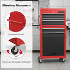S AFSTAR 6-Drawer Rolling Tool Chest, High Capacity Tool Storage Cabinet with 4 Hooks, Locking System and Universal Wheels, 2-in-1 Detachable Large Toolbox for Garage Workshop (Black & Red)