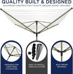 Heavy Duty Rotary Outdoor Drying Rack - 194 Feet Umbrella Clothesline Outdoor Dryer, Light Weight Aluminum Frame Outside Clothes Drying Rack, Sahara Beige