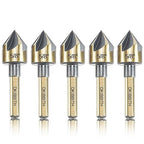 Countersink Drill Bit Set, 5 Pieces High Speed Steel 82 Degree 5 Flute 6mm Round Shank Mill Cutter Bit Countersink in Sizes 5/8" Set with Carrying Case.