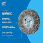 PFERD Crimped Wheel Brush - Brass Wire, 4" Diameter, 5/8-11 Thread, 0.012 Wire Size, 11/16" Trim Length, 1/2" Face Width, 12500 RPM - Ideal for Surface Preparation and Finishing - Part 82367