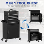 5 Drawer Tools Chest, Tool Cabinet with Universal Lockable Wheels，Tool Box with Detachable Top Box for Workshop(Black)