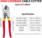10 Inch Large Cable Cutter Heavy Duty High Leverage Big Wire Cutting Plier Tool for 4/0 Aluminum 2/0 Soft Copper and 100PR 24AWG Comm Cable,Red