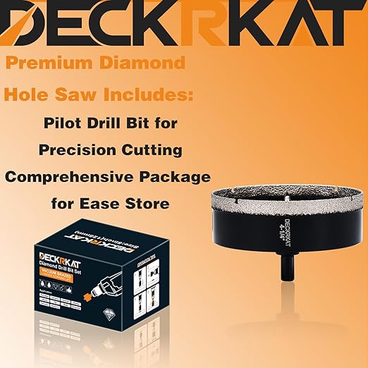 4-1/4 inch Diamond Hole-Saw Bits with Pilot Drill Bit -4-1/4" Diamond Tipped Tile Hole Saws with Guiding Bit Accurate Drilling for Porcelain Tile Ceramic Pottery Granite Stone Glass Bottles 110mm.