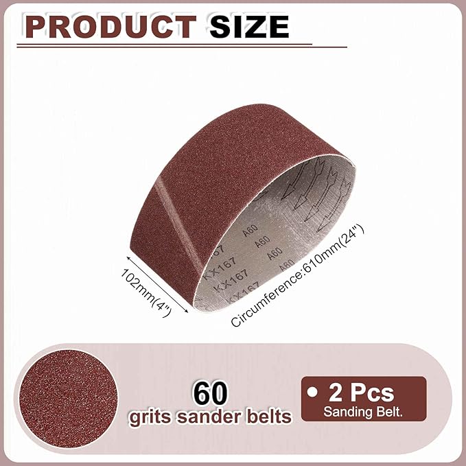 HARFINGTON 4 x 24 Inch Sanding Belts, 2 Pcs 60 Grits Aluminum Oxide Abrasive Belt Sander File Belt for Woodworking, Metal Polishing, Knife Sharpener