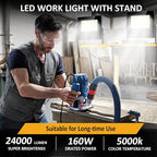 24000 Lumen LED Work Lights with Stand, Floodlight Work Light 2 Adjustable Head Work Light with 16FT IP67 aterproof Tripod Works Light Stand with Individual Switch for Construction Lighting