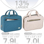 NISHEL Travel Toiletry Bag for women, Portable Hanging Organizer for Full-Sized Shampoo, Conditioner, Brushes Set, Makeup Accessories, Large Size, Lake-Blue