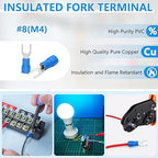 300 Pcs Fork Spade U-Type Wire Connectors, Fork Terminals, Insulated 22-16/16-14/12-10 AWG Electrical Crimp Terminal, Stud Size #8 Size Butt Connectors (Red/Blue/Yellow)