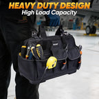 TICONN Heavy Duty Tool Bag with Multi-Pockets, Portable Tool Box Organizer Storage Bag, with Adjustable Shoulder Strap and Ergonomic Handle (Black, 16" Molded Base)