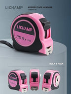 Lichamp Tape Measure 25 Feet, Pink Tape Measure 3 Pack 25ft x 1in with 1/8 Fractions, 0325PK