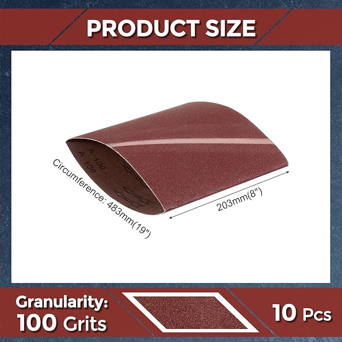 10 Pcs Sanding Belts 8 x 19 Inch 100 Grit Aluminum Oxide Abrasive Sandpaper for Belt Sander Metal Grinding Wood Working Weld Rust Removal