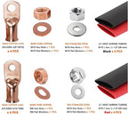 2/0 AWG Battery Lugs 00 Gauge Copper Lugs 2/0 AWG 3/8" & 5/16" Ring Terminals Cable Lugs, 00 AWG Bare Copper Lugs Kit 8 PCS 00 Gauge Wire Lugs + 8PCS 3:1 Heat Shrinks + Hex Nuts + Flat Washers