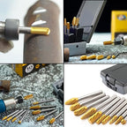 Carbide Burrs TiN Set with 1/4''Shank Double Cut Solid Power Tools Tungsten Carbide Rotary Files Bits for Die Grinder Metal Wood Carving Engraving Polishing Drilling Grinding Milling Cutting 10pcs
