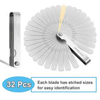 Feeler Gauge Set Steel Thickness Gauge 32 Blades, 0.04-0.88 mm (0.0015-0.035 Inch) Metric/Imperial, for Measuring Gap Width and Thickness for Guitar, Spark Plug, 3D Printer, Piston Measure.