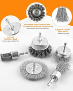 5 Pcs Drill Wire Brush Set, Heavy Duty Wire Brush Wheel for Drill, 1/4'' Hex Shank Wire Brush Drill Attachments Coarse Carbon Steel Crimped, Great for Cleaning Rust, Paint, Abrasive