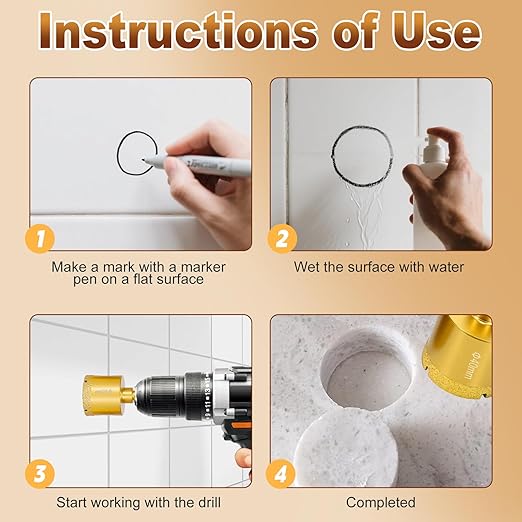 Diamond Hole Saw Tile Drill Bits,Dry/Wet Brazing Drill Hole Saw Kit,11pcs Diamond Core Drill Bit Set for Ceramic, Glass, Tile, Gypsum, Marble, Granite